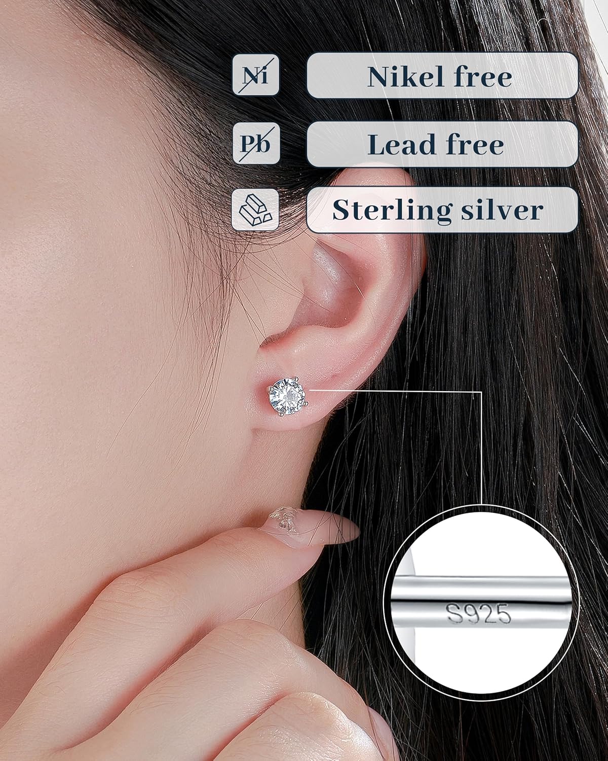 Moissanite Stud Earrings for Women 1/2CT Hypoallergenic 18K White Gold Plated Solid 925 Sterling Silver Flat Back Earring for Women Men, 1 Pair D Color VVS1 Clarity Round Lab-Created with Box