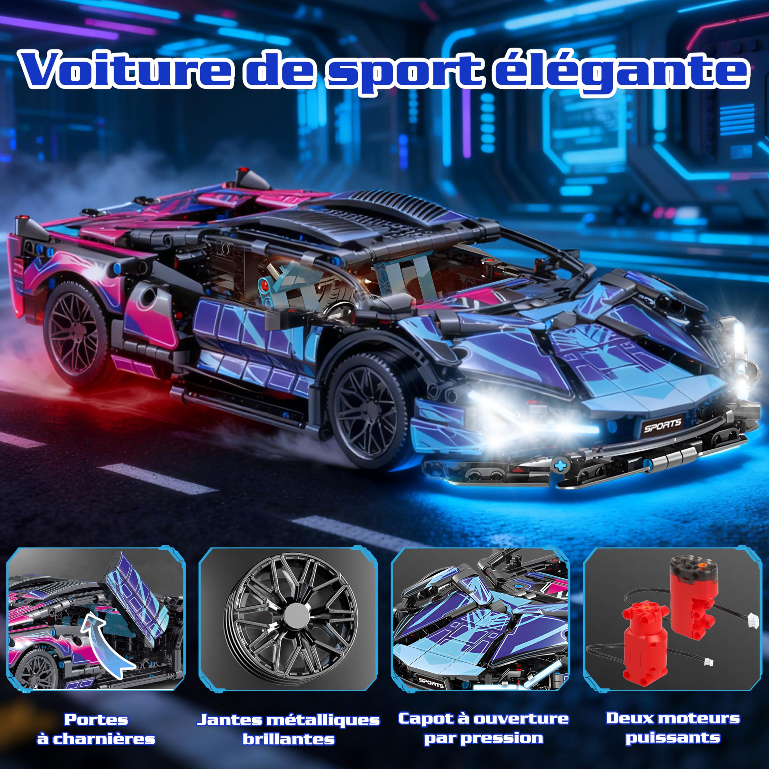MOMOSTAR 1:14 échelle Technic Voiture Ingénierie De Modèles Comprend Un Ensemble D'éclairage à LED, Voiture De Course Technic 8 10-16 Ans Garçon Adulte Jouets Et Cadeaux Assemblés