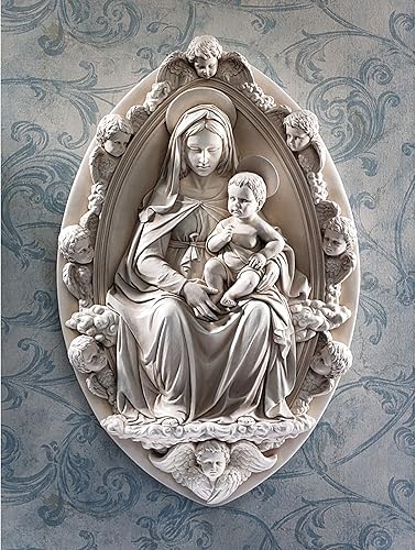 Miniatura 2 de Design Toscano Madonna and Child 1430 - Escultura de pared, acabado de piedra sintética, 13.00 x 19.00 pulgadas