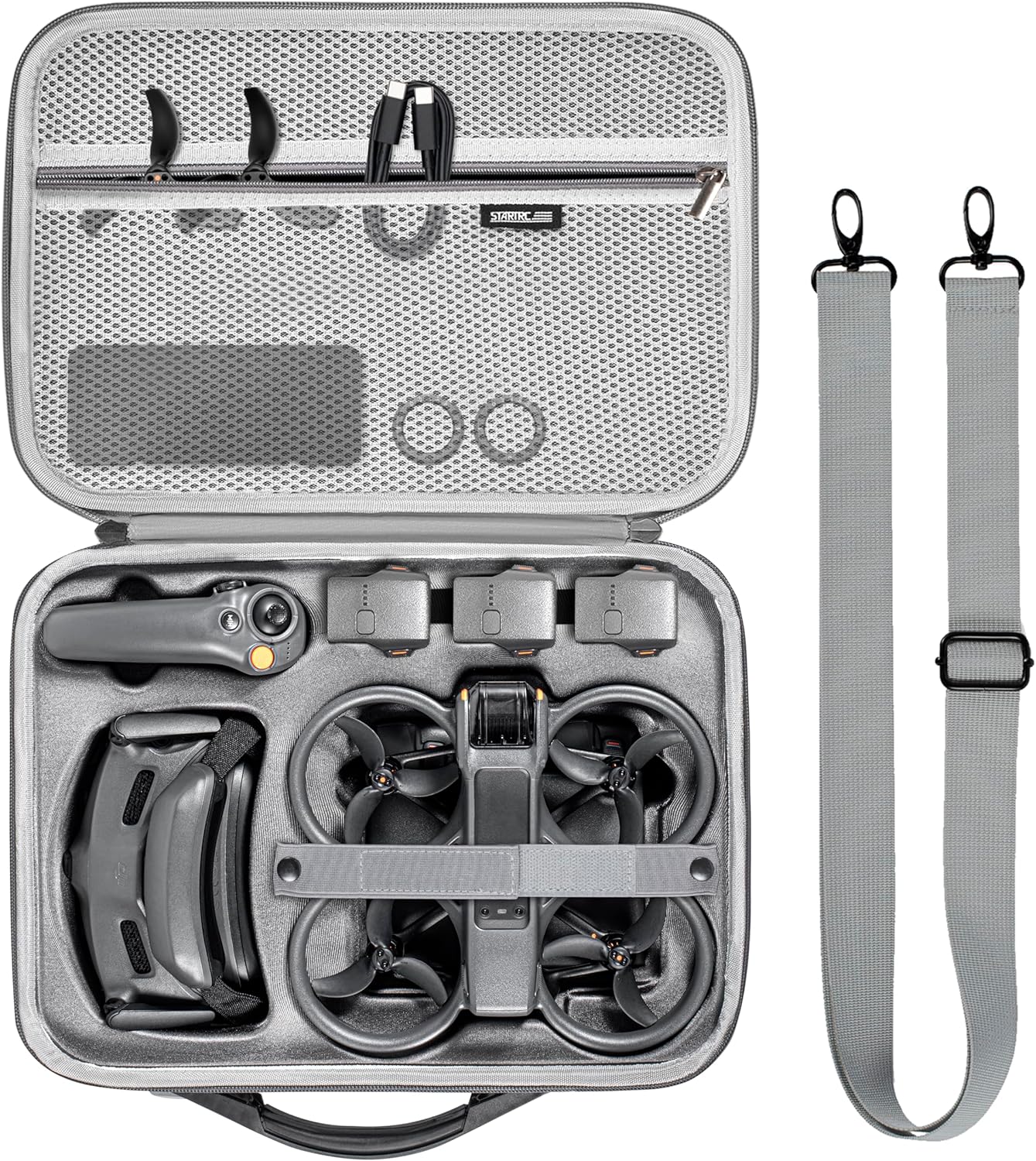 STARTRC Dubbellaagse Avata 2-hoes, waterdichte draagbare harde hoes voor DJI Avata 2 Fly More Combo met DJI Goggles 3/RC Motion 3/FPV Remote Controller 3, batterijoplaadhub, FPV-drone-accessoires