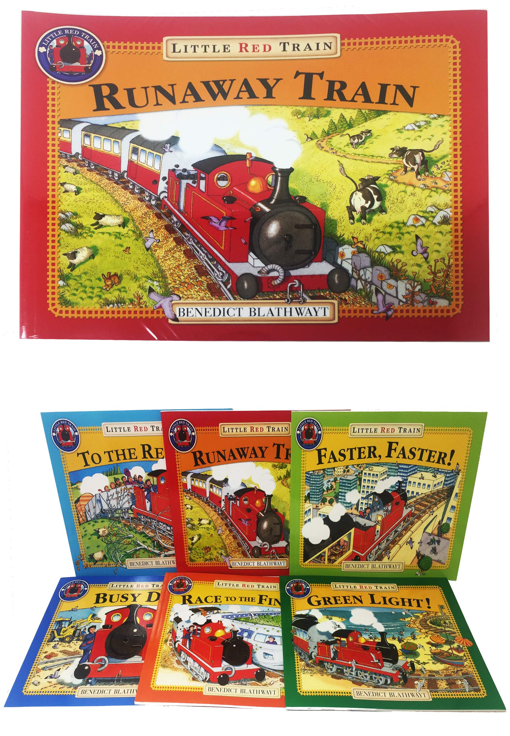 Little Red Train 6 Books Collection Set (Runaway Train, To The Rescue, Faster Faster, Green Light, Race To The Finish, Busy Day) (Children Books, Age 1 to 4, Early Reader)