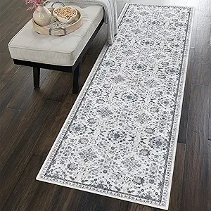 vivorug Runner Rug 2'x7' Vintage Washable Non-Slip Runners for Hallways Kitchen Entryway Laundry Room Carpet Hallway Runner Ivory/Blue