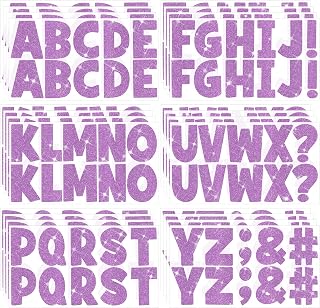256Pcs Letter Stickers Large Bulletin Board Letters Glitter 24 Sheets Vinyl Alphabet Sticker Self Adhesive Big Font Poster Board Letters for Mailbox Crafts Classroom School Home Birthday Decor Purple