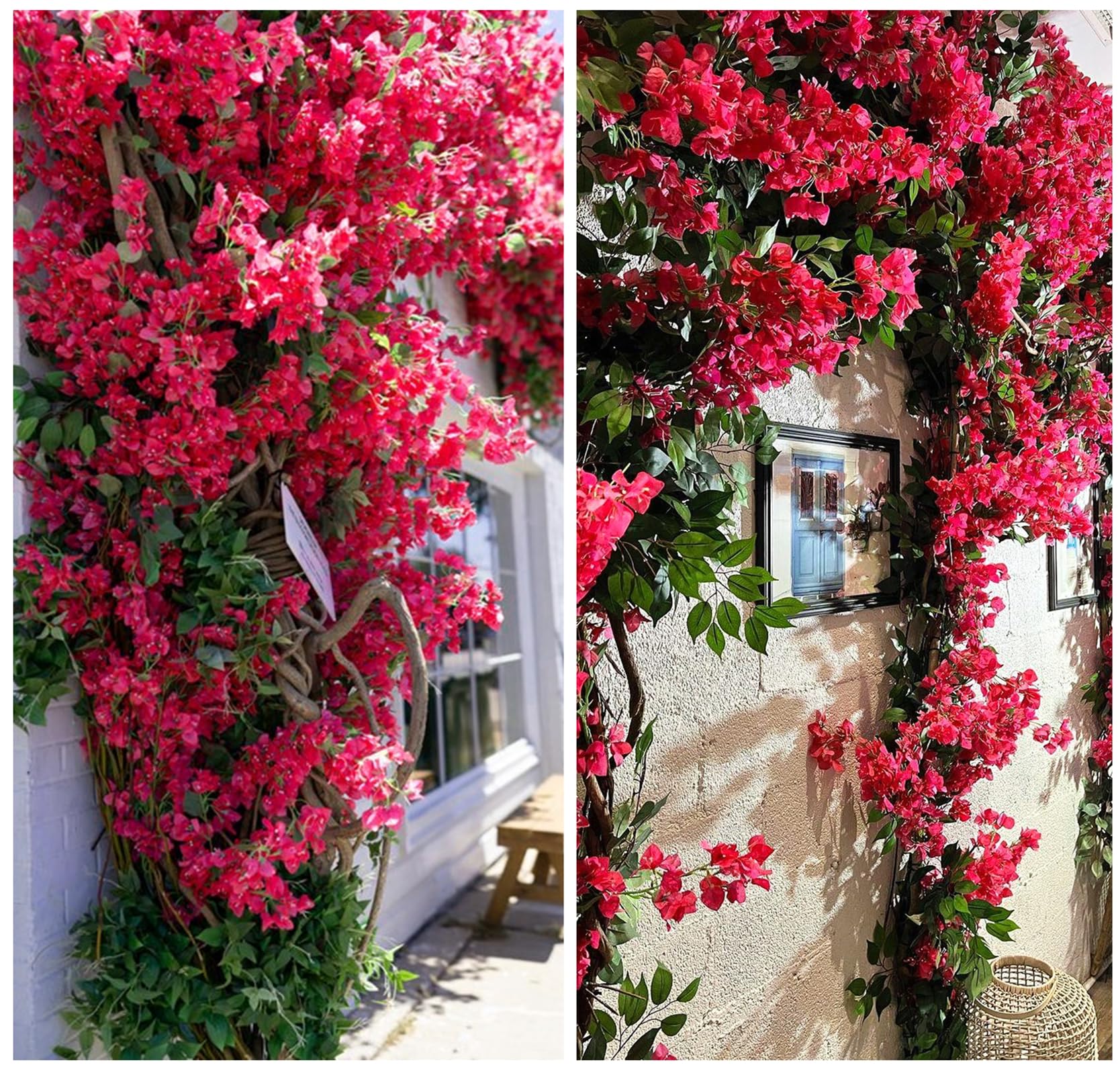 Juego de 2 guirnaldas de flores artificiales de buganvilla de seda trepadora de seda para arco de boda, telón de fondo de pared, camino de mesa (fucsia, paquete de 2)