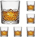 Crystal Whiskey Glasses Set of 6, Large Lead-Free Crystal Glass, Tasting Cups Scotch Glasses, Old Fashioned Glass, Tumblers for Drinking Irish Whisky, Bourbon, Tequila (6, Square Pattern, 10.8oz)