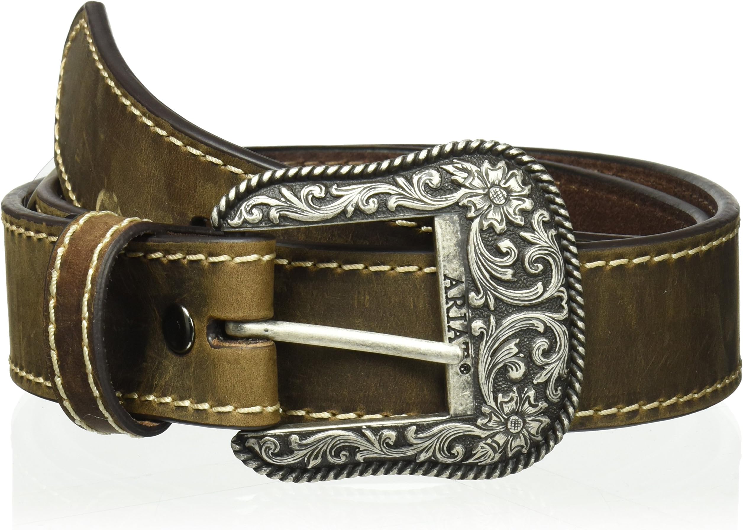 ARIATWomen's Brown Basic Stitch Edged Belt