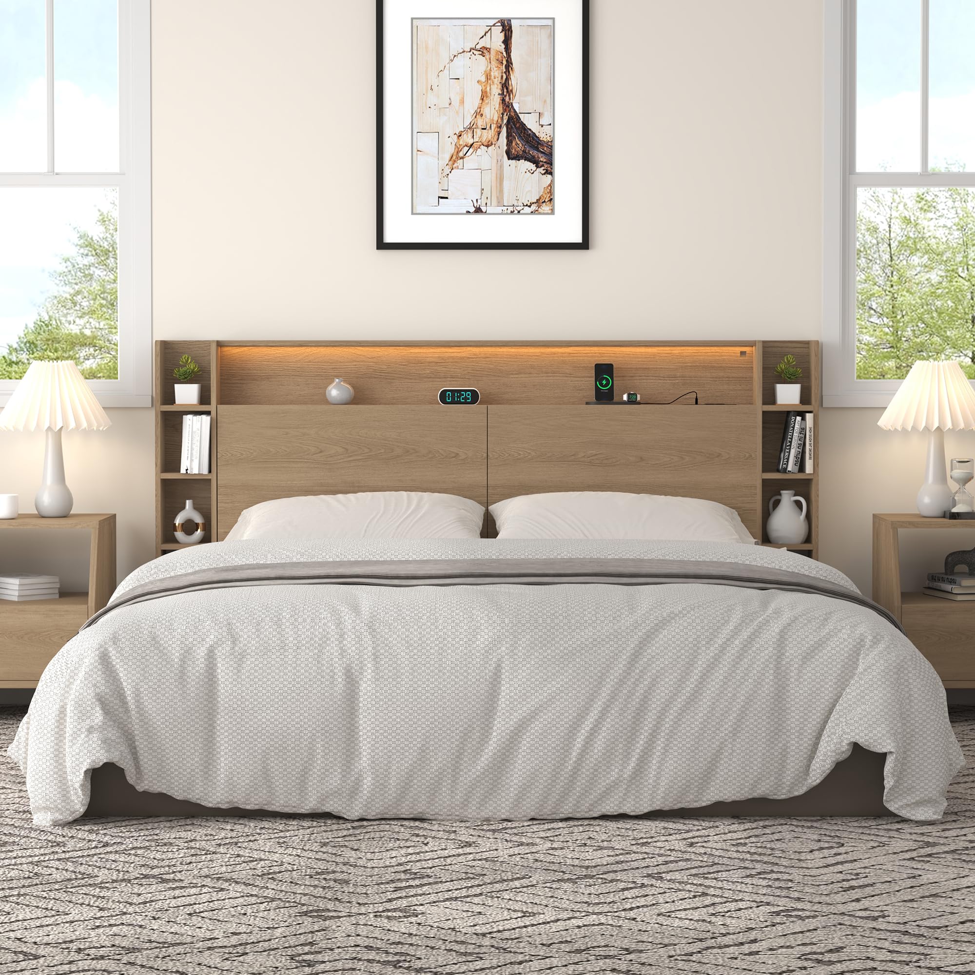Photo 1 of KATYGLORY Queen Wall Mount Solid Wood Leg Headboard with Storage