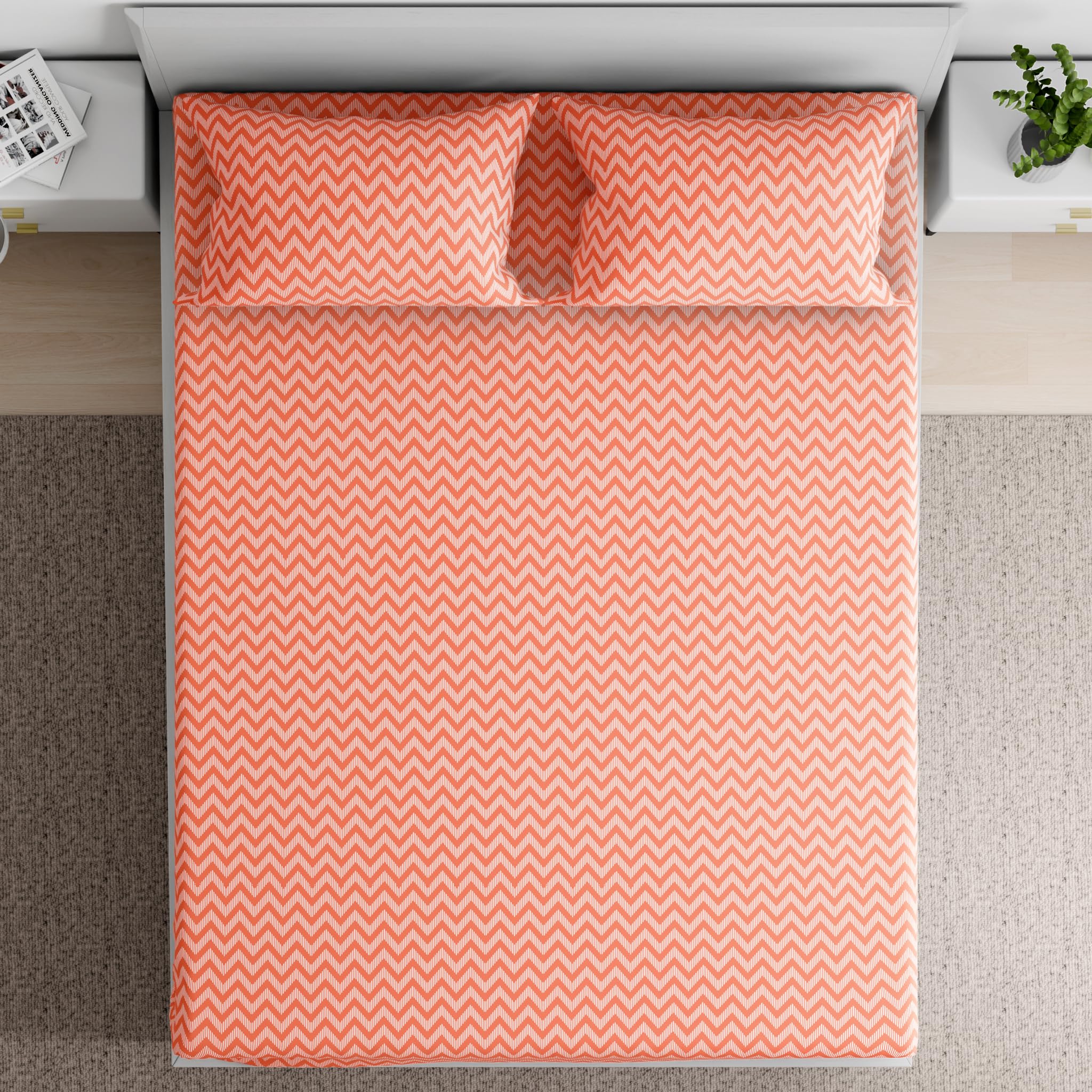 Wakefit 100% Cotton 160 TC Fitted Bedsheet with 2 Pillow Covers | Makena Diwan, 72" x 48", Makena | 1.83m x 1.22m