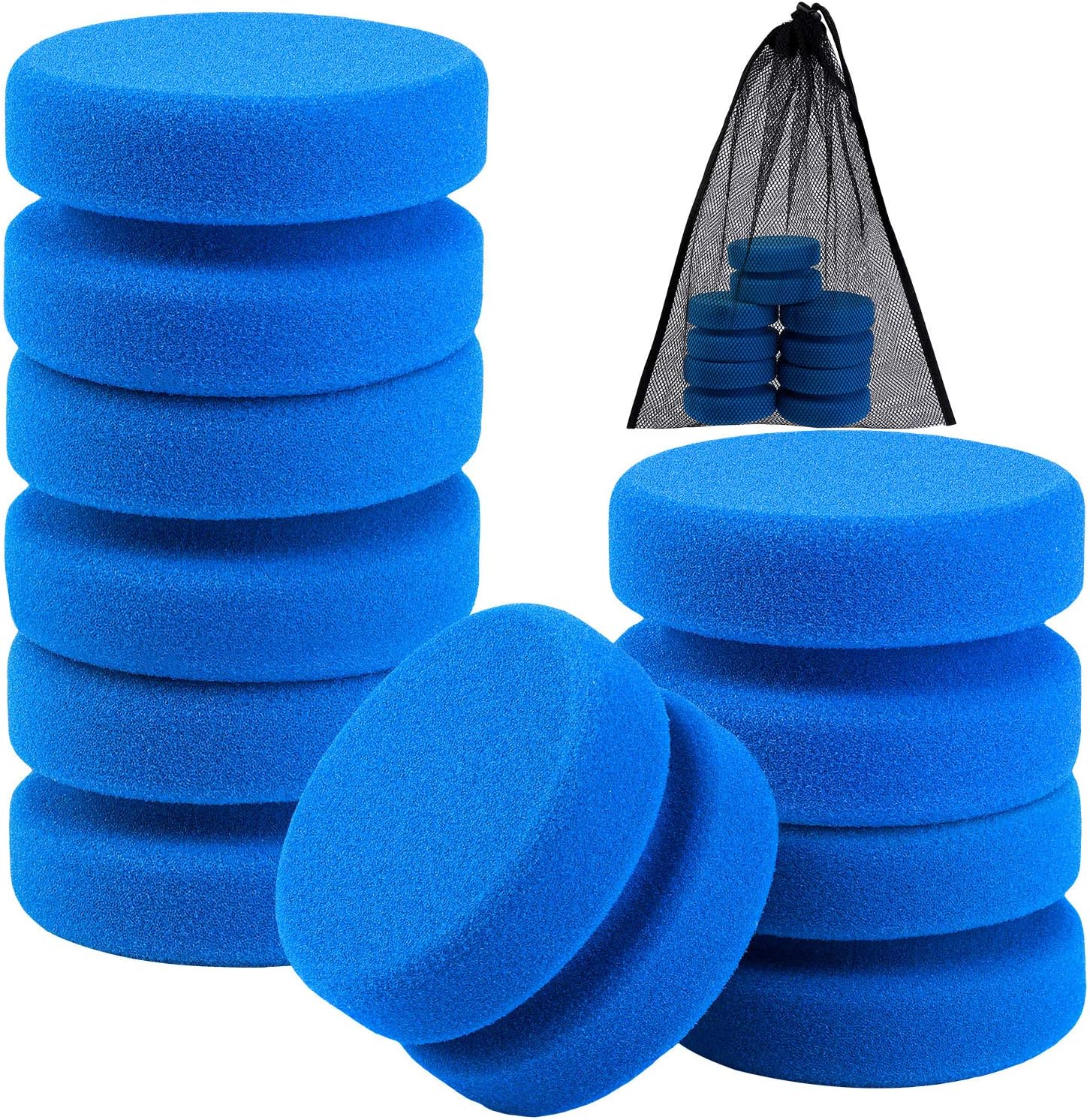 Aodaer 6 Pack Sponge Applicator Paint Sponge Applicator Blue Paint Detail Sponge Used for Art Crafts or Car Waxing with Mesh Hanging Storage Bag, Blue Round 3.1 Inches