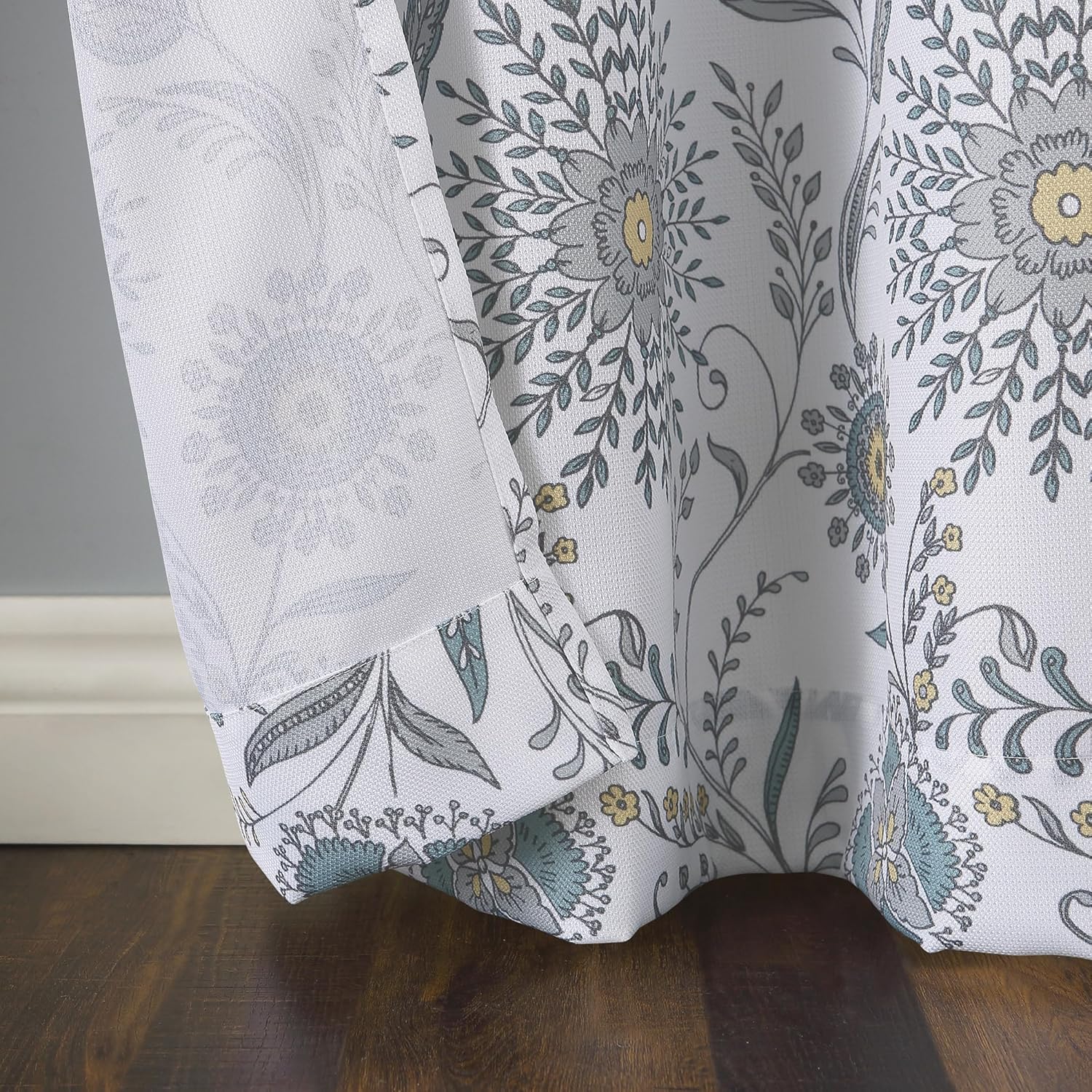 White Medallion Floral Light-Filtering Grommet Curtain Panel