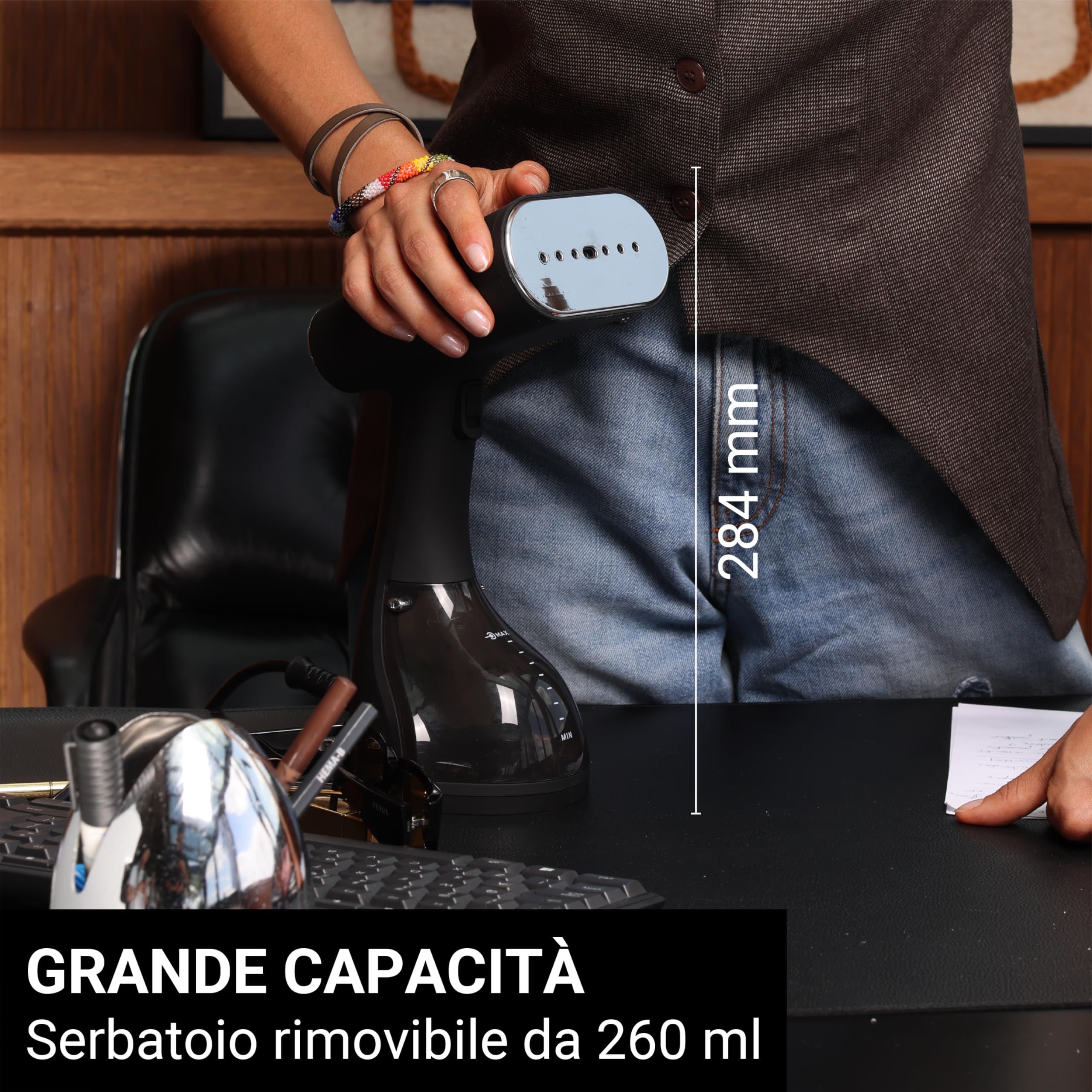 STEAMONE - Steamer Stiratore a vapore 2000W 30g/min - Ferro portatile - Capacità 260 ml - Elimina il 99,99% delle impurità - Pronto in 30 secondi - Cavo da 2 m - Formato compatto - EUST260BV2