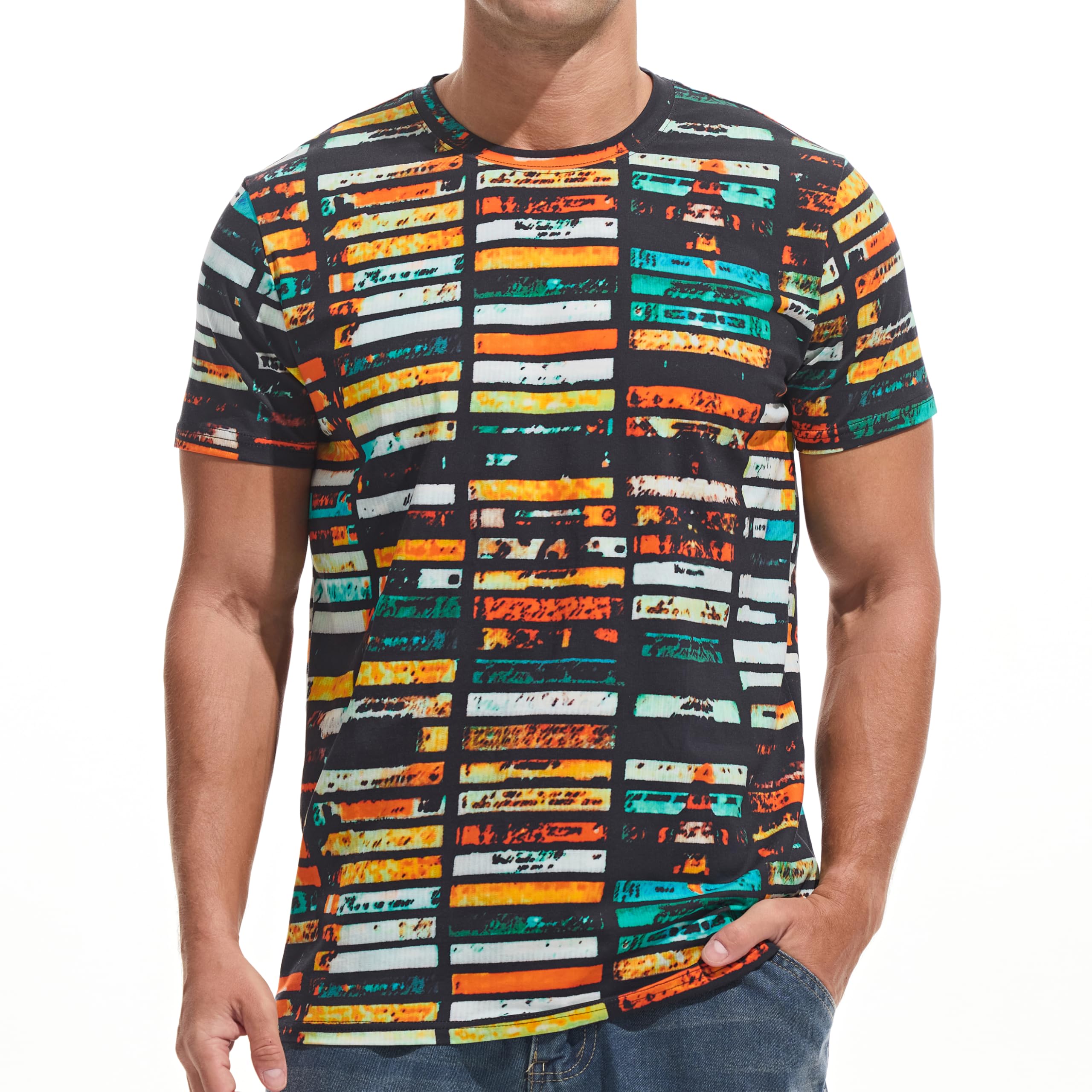 USALL Herren Sommer DruckT-Shirt 95% Baumwolle Casual Atmungsaktives Männer T-Shirt Kurzarm