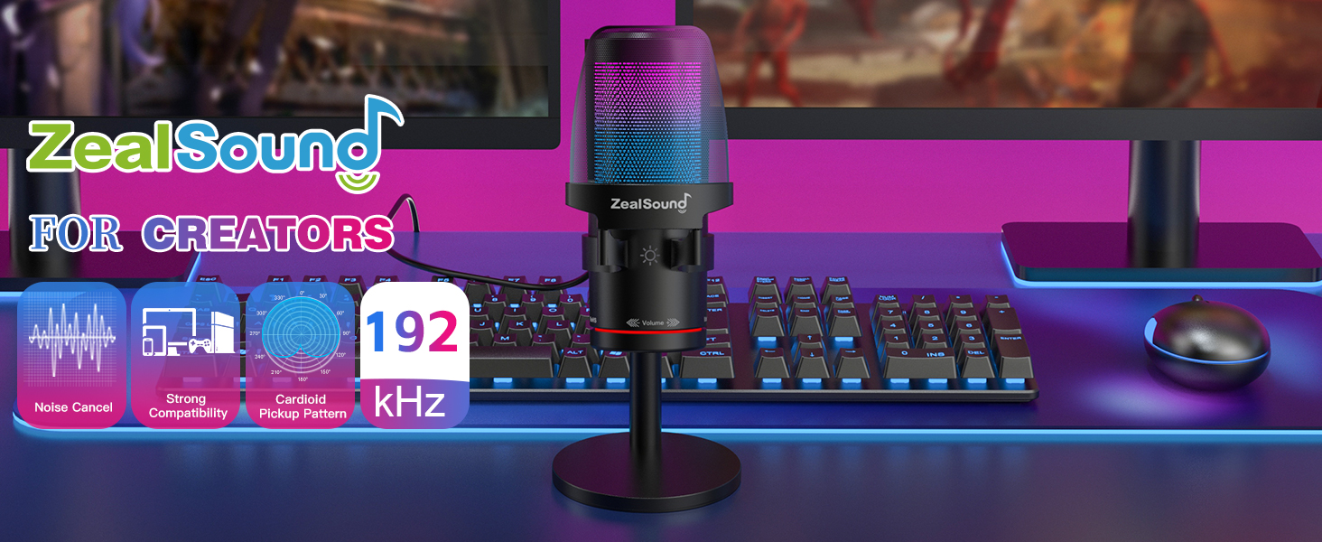 ZealSound RGB Microphone Arm, Fully Adjustable Microphone