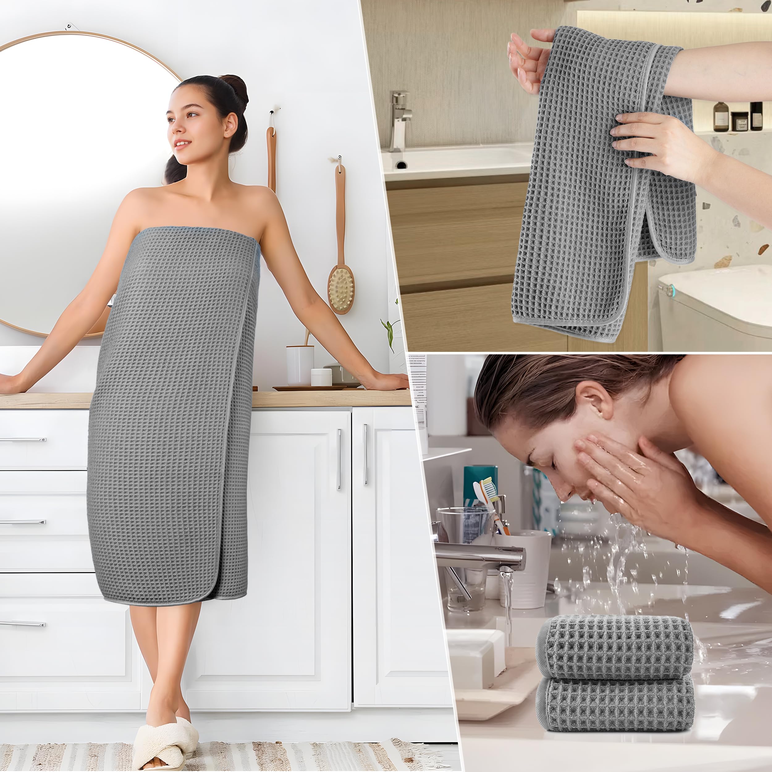 Polyte - 430 gsm Juego de Toallas de baño de Microfibra antipelusa - Secado rápido - Punto gofrado - Grande: 152,4 x 76,2 cm - Pack de 6