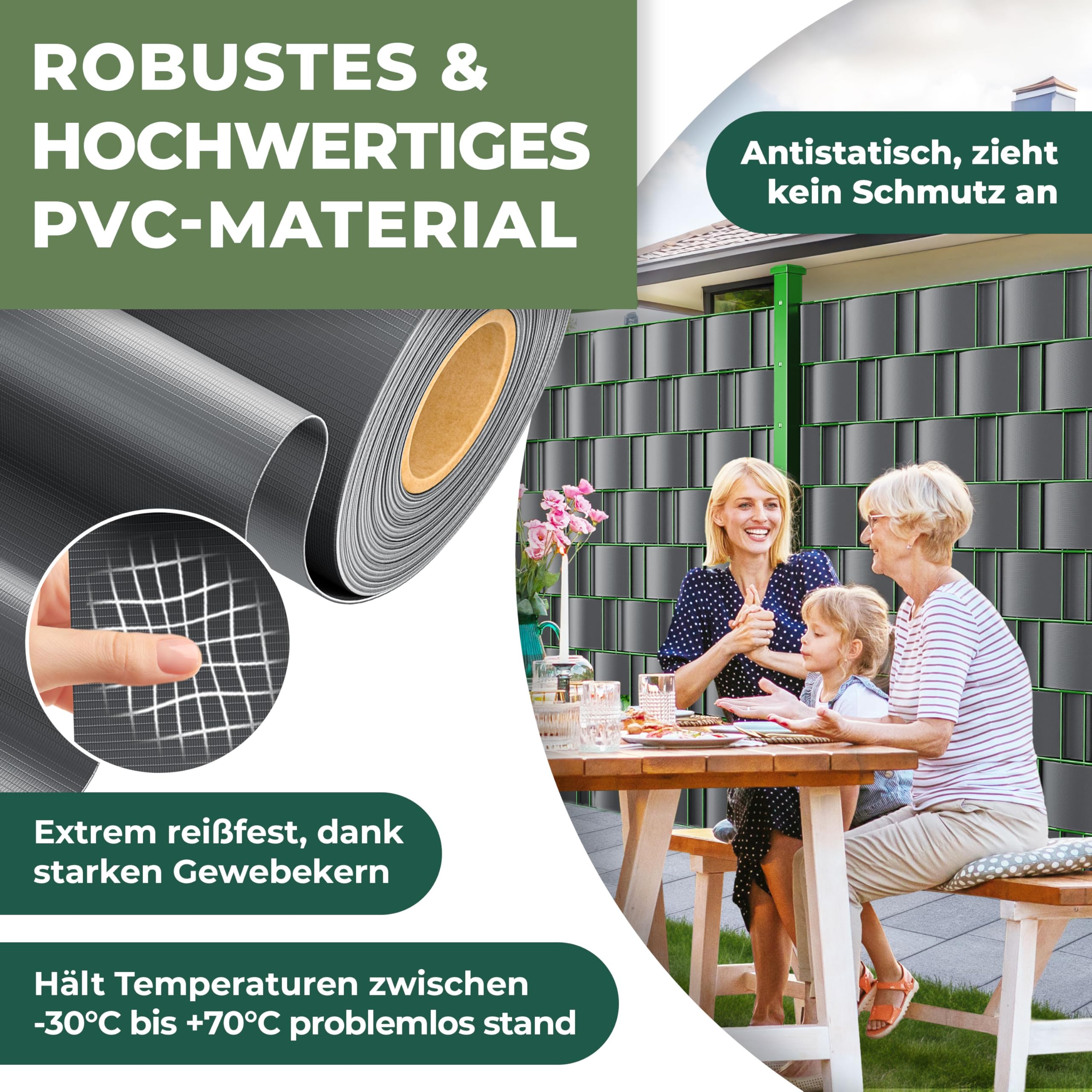 KESSER® PVC Sichtschutzstreifen Sichtschutz Rolle Doppelstabmatten Zaun Blickdicht | 35m x 19 cm | 30 Befestigungsclips | Wetterfest und Windschutz | Zaunfolie Sichtschutz Garten Gartenzaun, Anthrazit