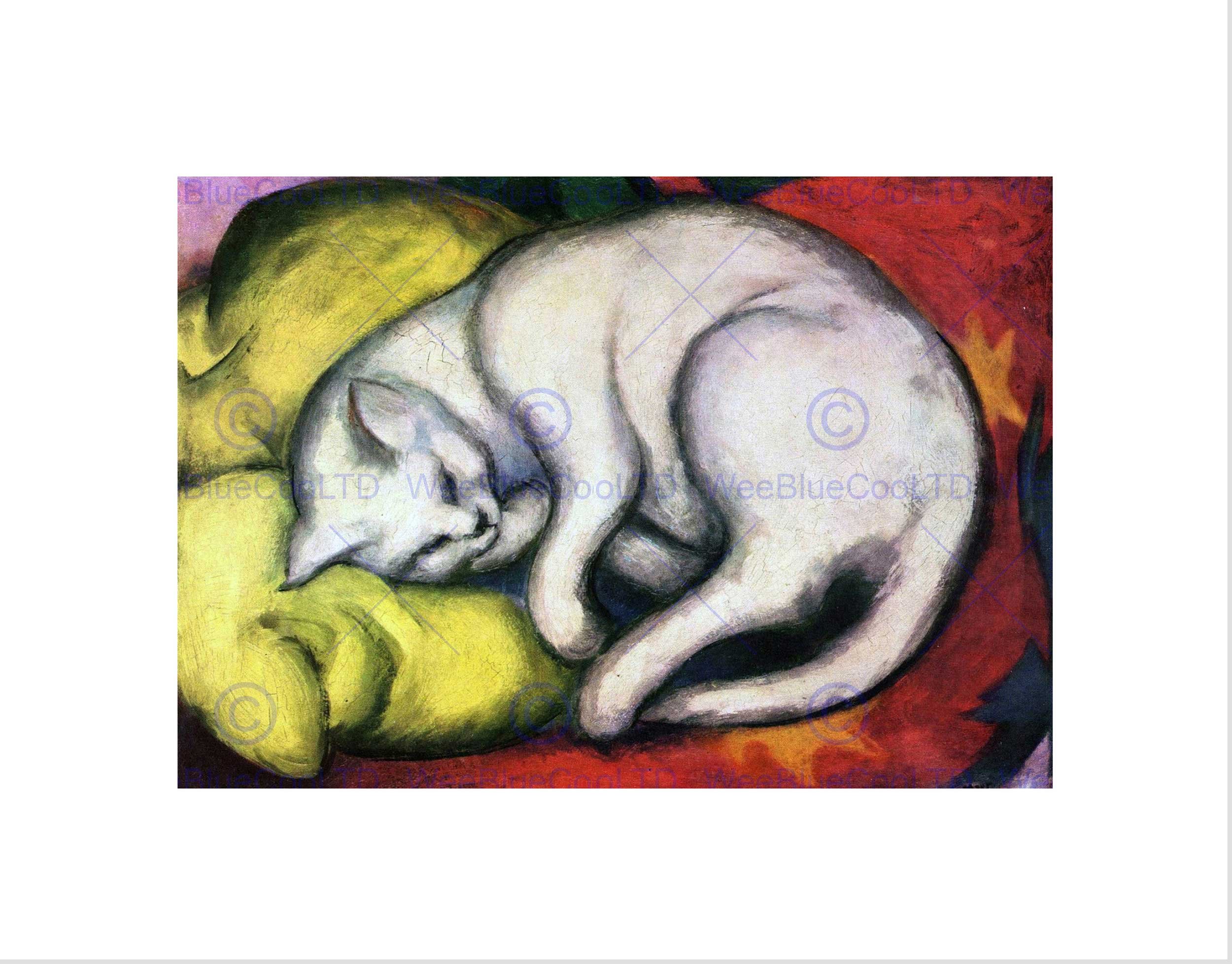 Wee Blue Coo Franz Marc Cat On Yellow Cushion Old Master Wall Art Print