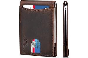 RFID Blocking Slim Bifold Genuine Leather Wallet for Men with Money Clip