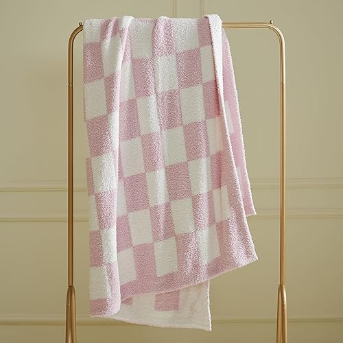 Miniatura 4 de MIDO HOUSE - Manta de microfibra ultrasuave y mullida, manta reversible de punto, diseño de ajedrez, para cama, sillón, rosado, 52 x 63 pulgadas