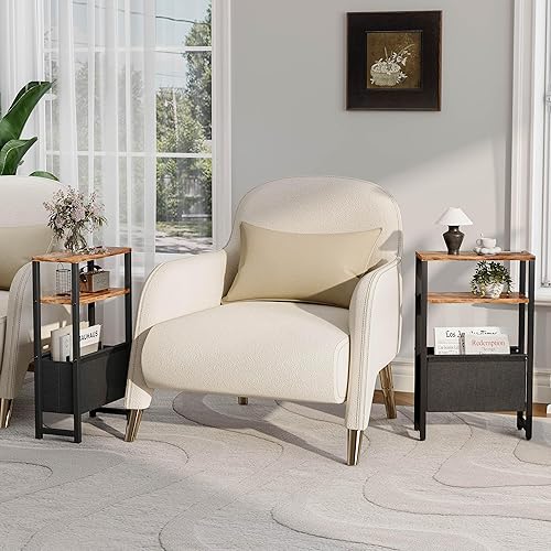 Miniatura 7 de LET503R - Mesa auxiliar estrecha, mesa auxiliar delgada con revistero, mesita de noche para espacios pequeños, sofá de 3 niveles, mesa de noche para