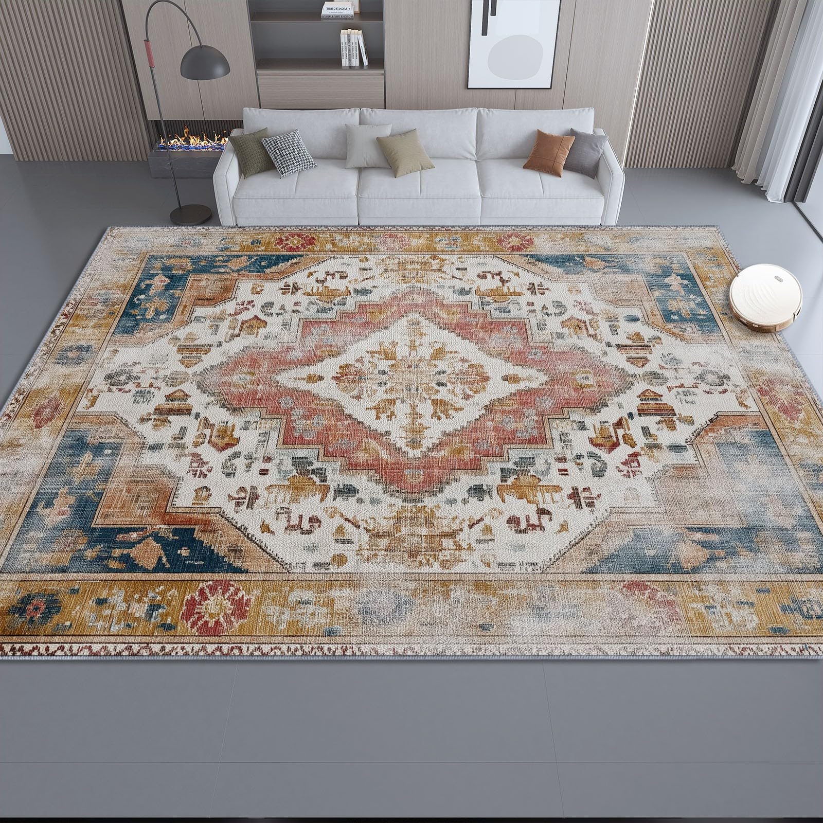 Tappeto per soggiorno grande 80 x 120 cm, Stile Retrò Persiano Lussuoso Geometrico lavabile in lavatrice antiscivolo a pelo basso decorazione - per la casa e l'ufficio Antico