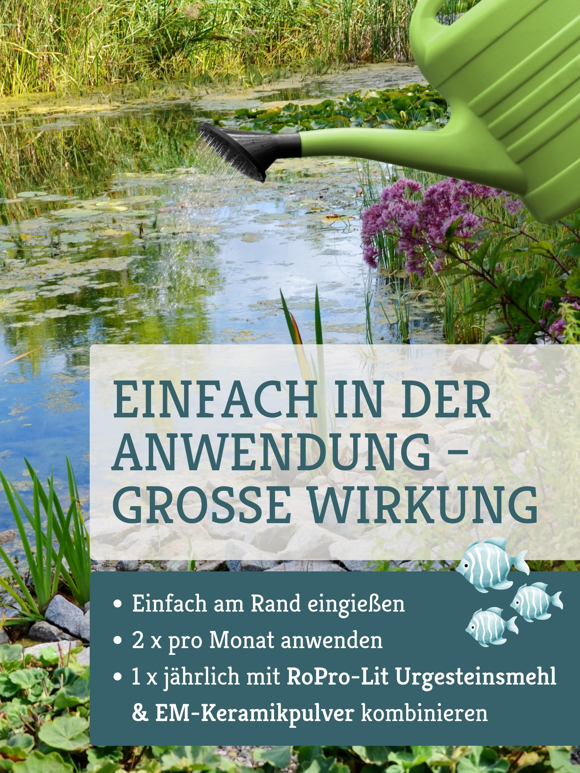 EM-Chiemgau EM Wasseraufbereiter [Effektive Mikroorganismen] für klares Wasser, Gegen Algen/Phosphat/Schwermetalle/Schlamm, optimale Mikrobiologie in Teich, Aquarien, Pools & Gewässer (1 L)
