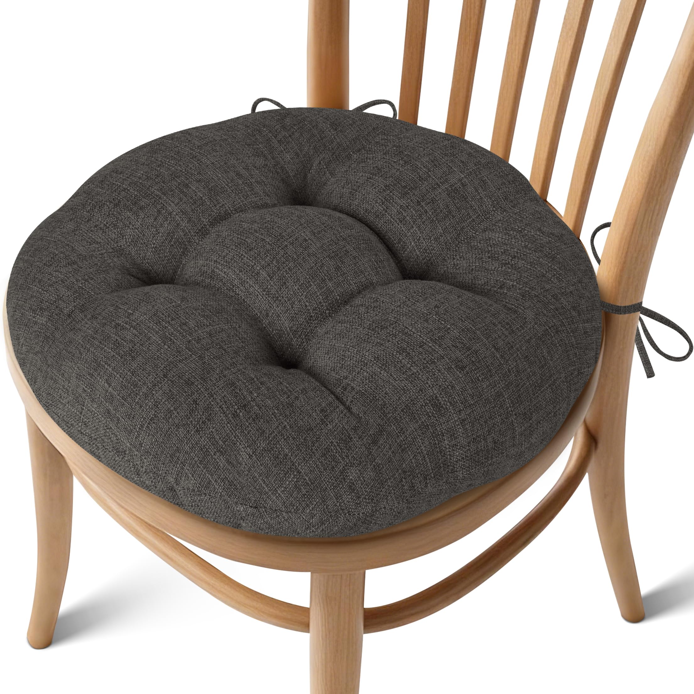 FlyGulls Round Chair Cushions with Ties 40X40X7.5 cm Thick Round Cushions 1 Pack for Indoor furniture Comfy Circle Seat Pads for Kitchen Dining Room Dark Grey