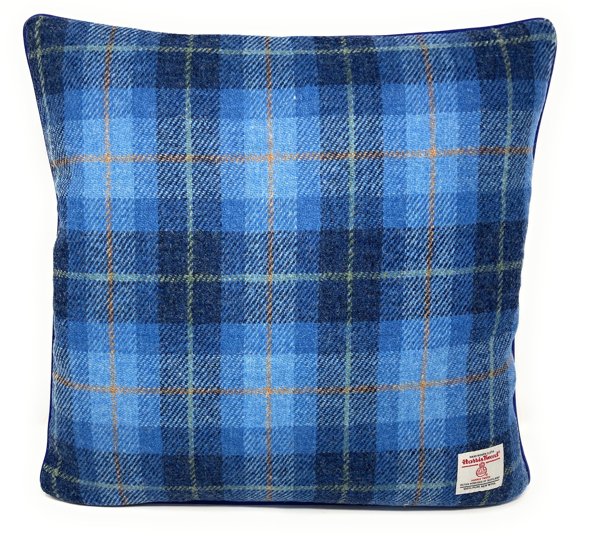 Harris Tweed Kissenbezug, doppelseitig, quadratisch, Schottenkaro, Blau