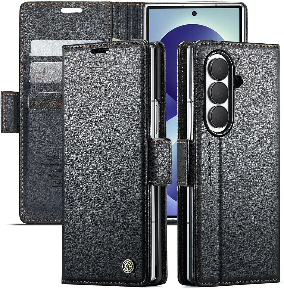 Wallet Case for Samsung Galaxy Z Fold 8 Ultra, Black | Note Pocket Faux Leather Case 2-in-1– Built-in Kickstand, 3 Card Slots, Side Magnetic Clasp, Flip Cover, Proof, Anti Stain