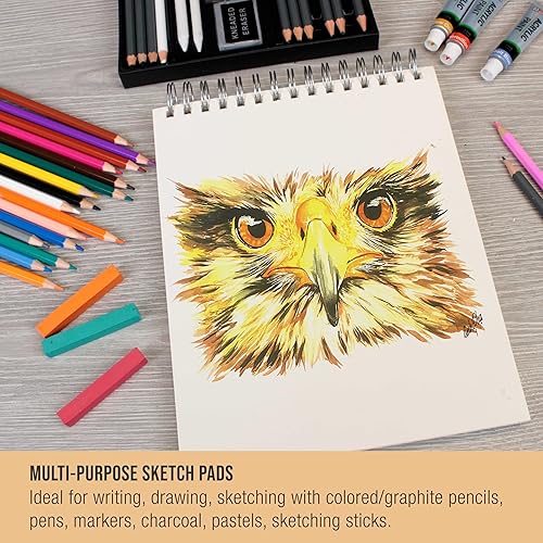 Miniatura 5 de U.S. Art Supply Cuaderno de bocetos encuadernado en espiral superior de 8 x 10 pulgadas, paquete de 2, 100 hojas cada una, 60 libras (100 gsm), sin