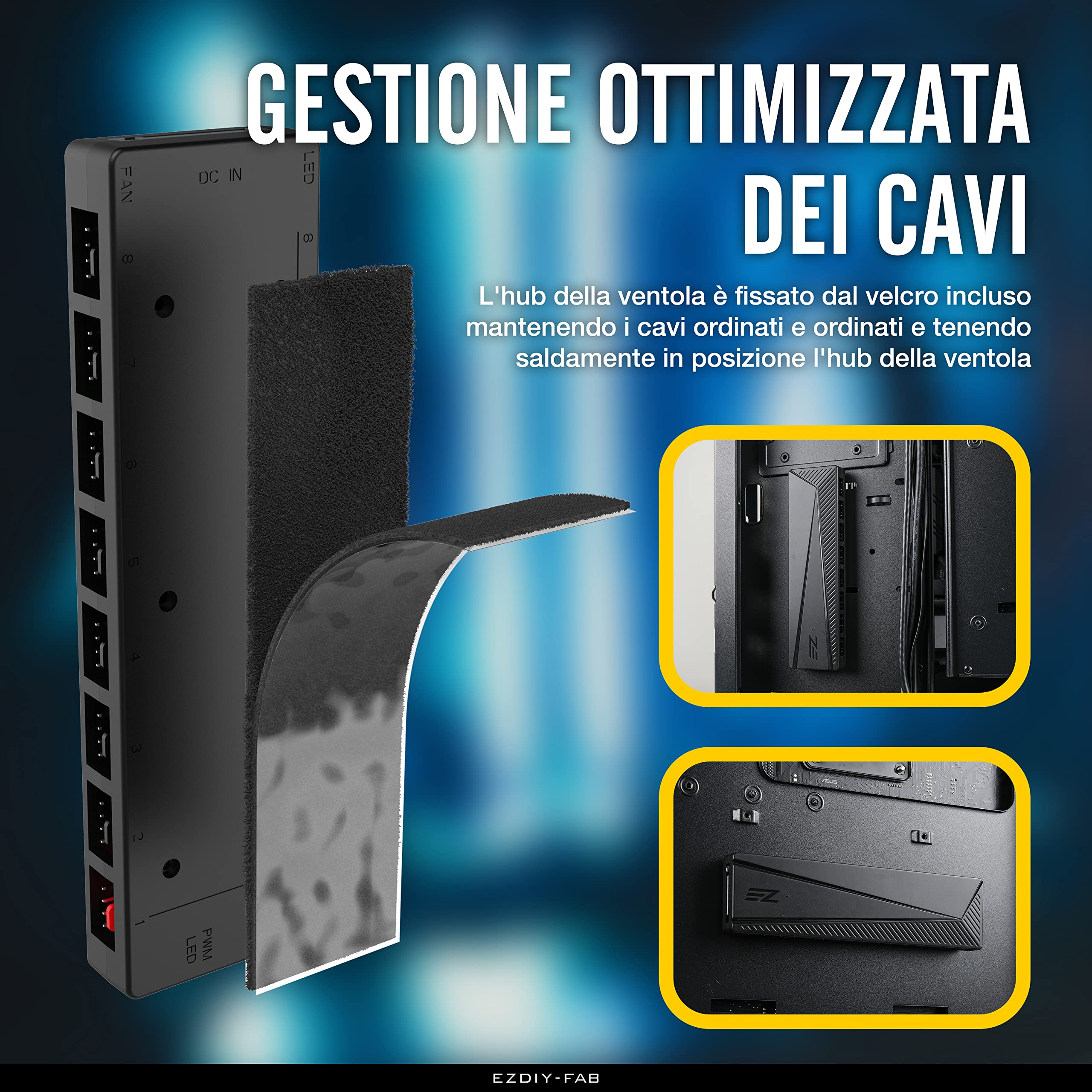 EZDIY-FAB ARGB PWM Fan Hub per Ventola Case PC,8 Porte PWM+8 Porte ARGB,12V RGB/5V ARGB Sincronizzazione Scheda Madre,Adattatore per Ventola Funzionale,Due Sistemi di Illuminazione