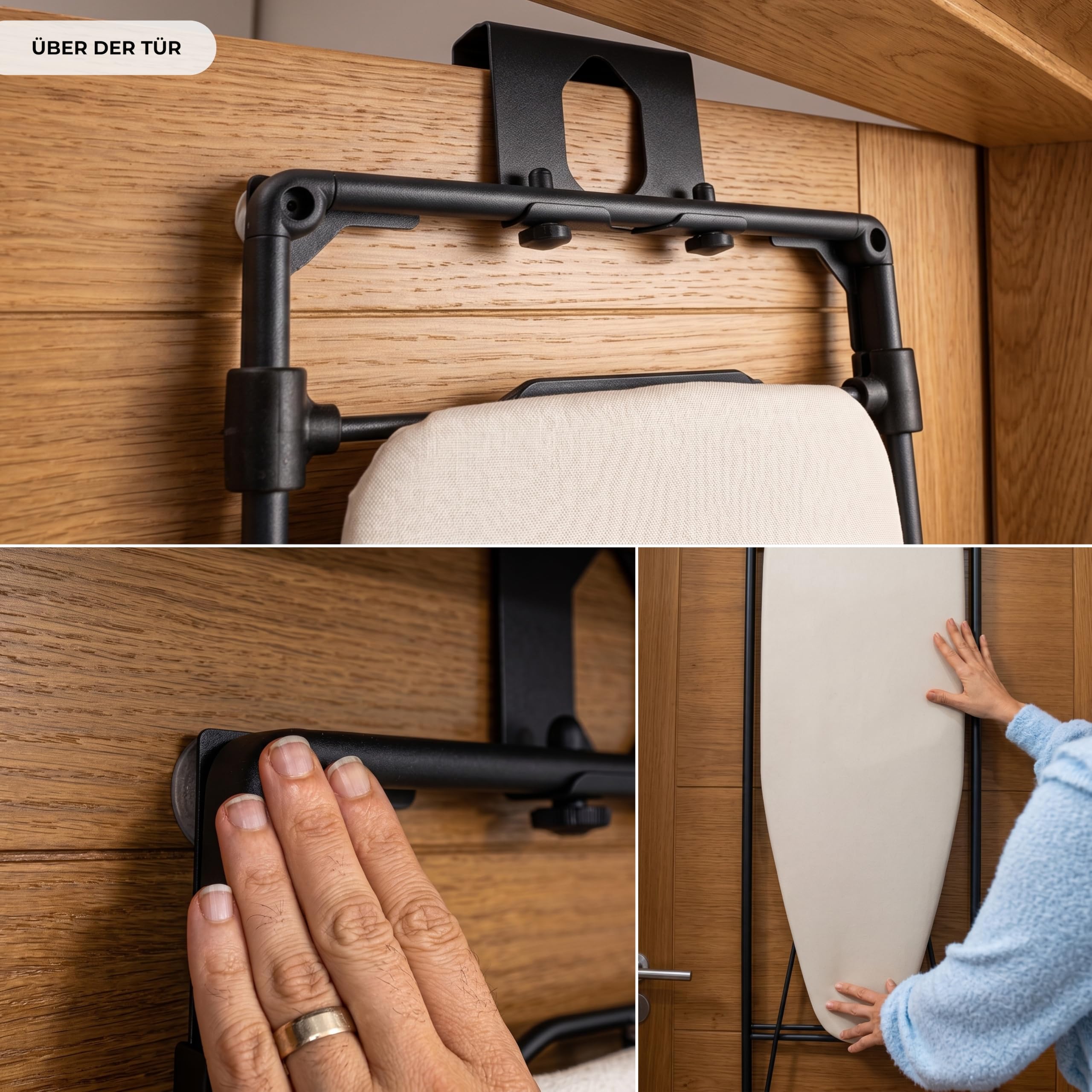 Erreke Bügelbrett klappbar für Wand oder Tür, platzsparend, Robust, Elegant | robuste Struktur mit Metallgitter. Inkl. Baumwollbezug. Ideal für Waschküche oder Schlafzimmer. Leicht zu Verstauen