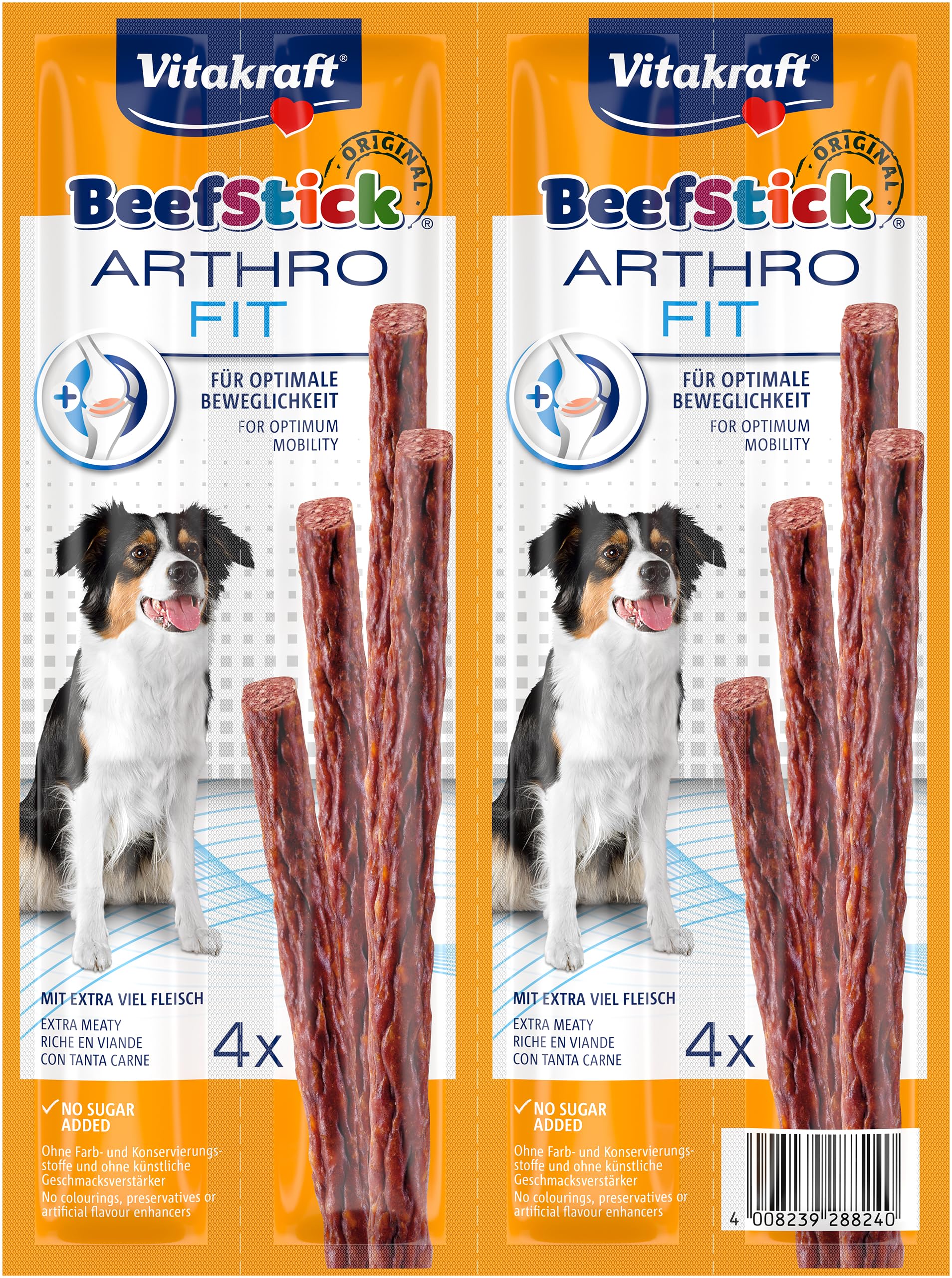 Vitakraft - Beef Stick Arthro Fit - Friandise Chien spécial articulations au Bœuf et Beta-Glucane - Alimentation pour Chien - Riche en Viande - Lot de 10 Sachet Fraîcheur de 4 Sticks de 12 g