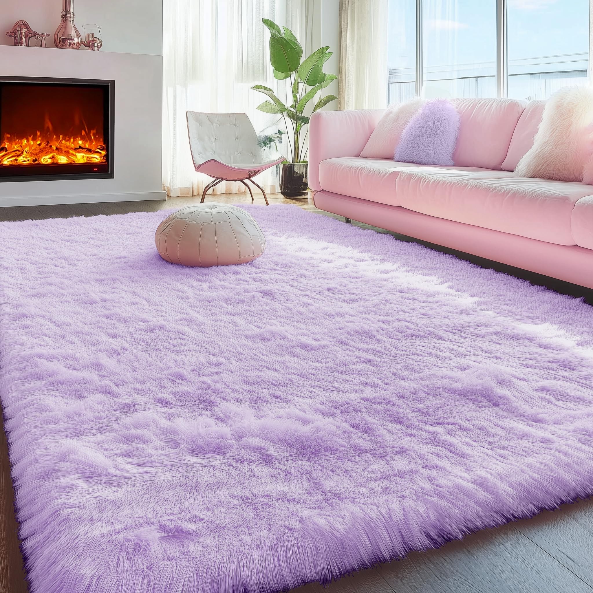 PAGISOFE Fluffy Soft Purple Rug 4' x 6' Rug, Shaggy Rugs for Bedroom Living Room,Furry Rugs for Bedroom Princess,Bedside Rug Nursery Christmas Home