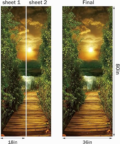 Miniatura 2 de FLFK Calcomanía para puerta, camino junto al lago, mural para despegar y pegar, tamaño combinado 36 x 80 pulgadas, dividido en 2 piezas