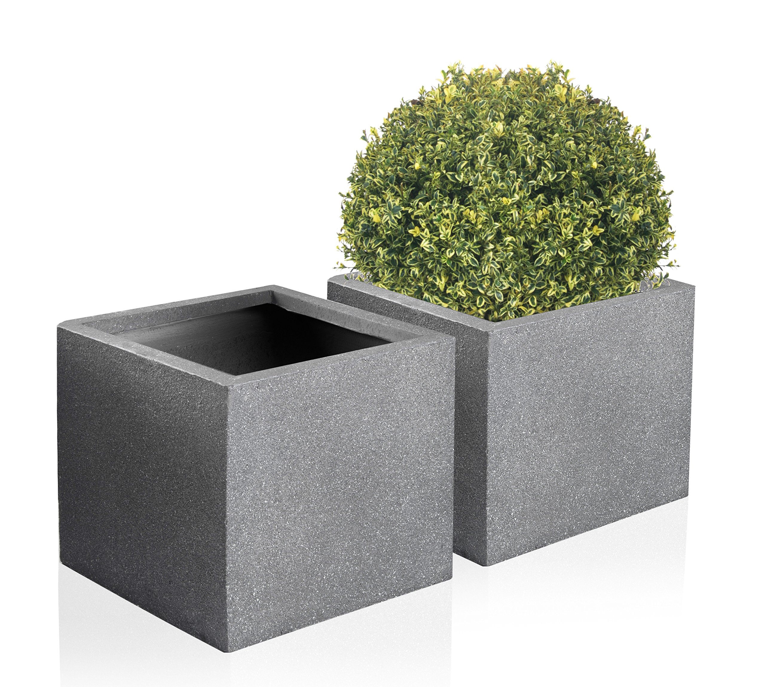 Primrose Cube Planter 50cm Grey Fibrecotta Garden Patio