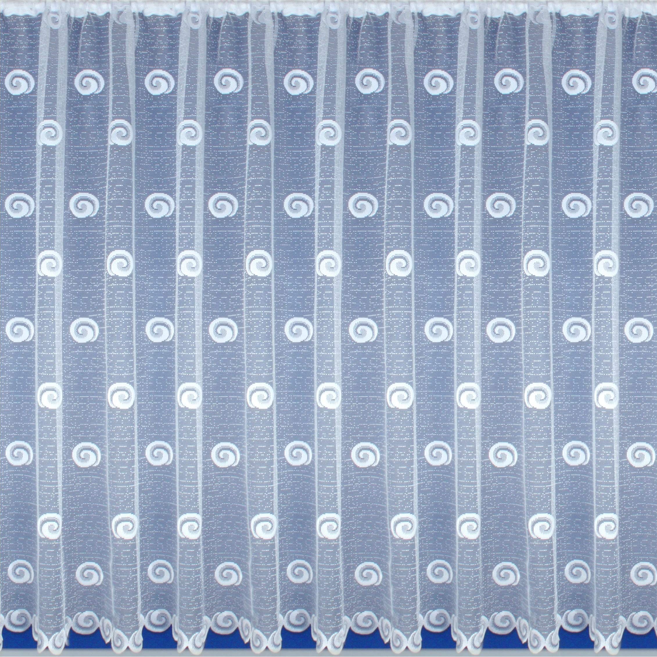 kellyuk 45 inch (115cm) Drop White Net Window Curtain With Scallop Hem And Modern Swirl Circle Design. Sold By The Metre