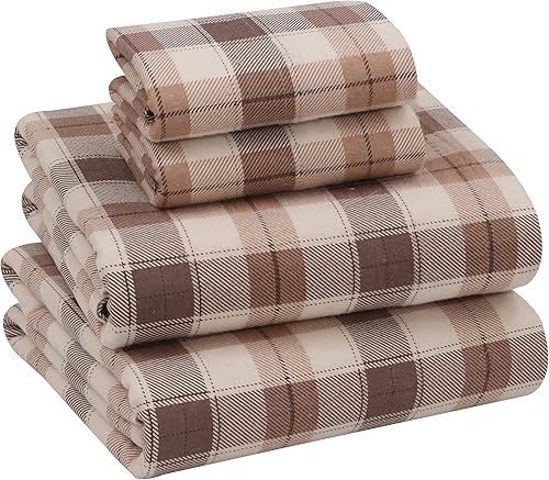 RUVANTI Sábanas de franela 100% algodón, 4 piezas, tamaño King, bolsillo profundo, cálidas, súper suaves, transpirables, absorben la humedad, para