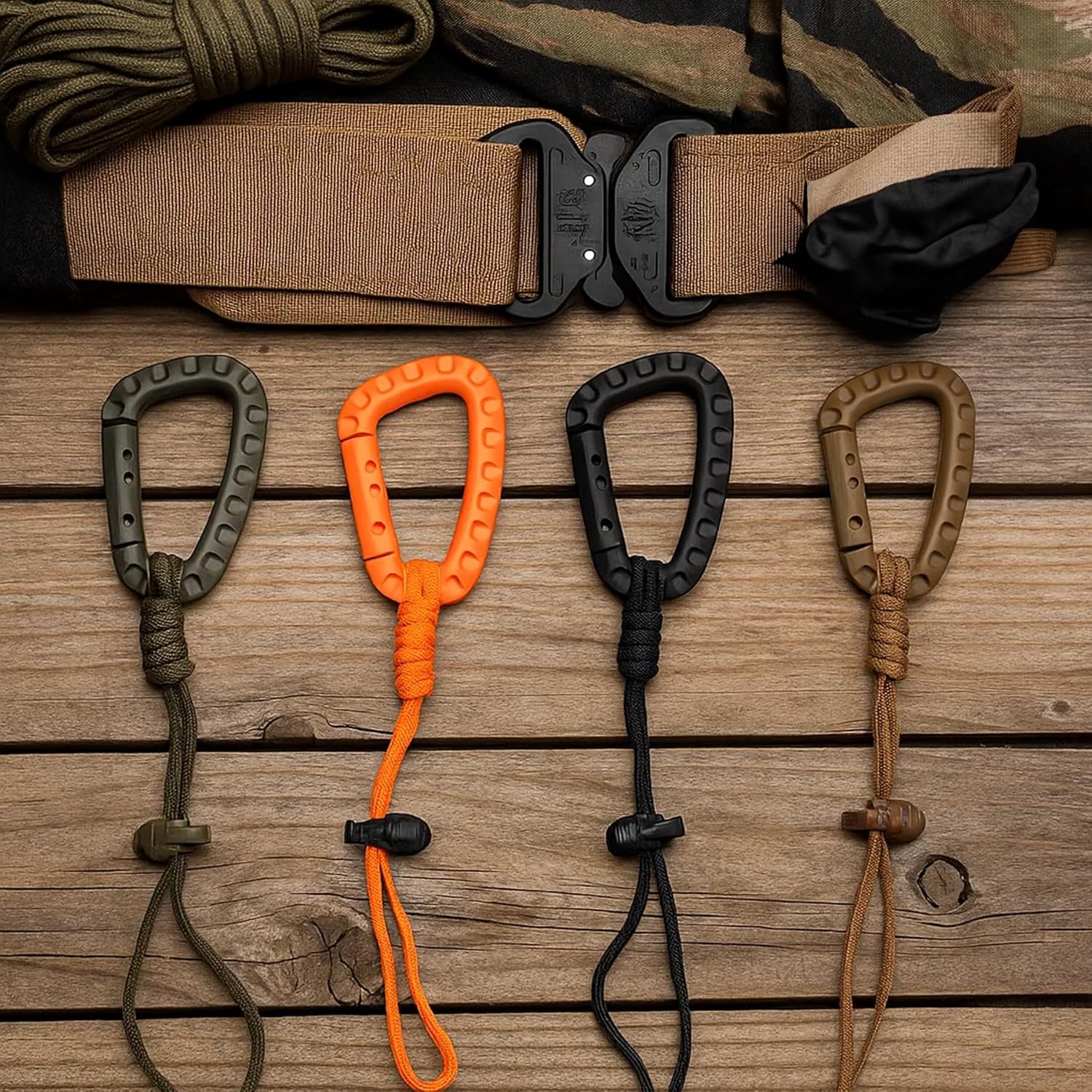 Tactical Gear Clips with Nylon Cord, Heavy Duty Plastic Carabiner Keychain for Backpacks, Molle Systems, Bags, Hiking, Camping - Secure D-Ring & Spring Snap Hooks - Image 4