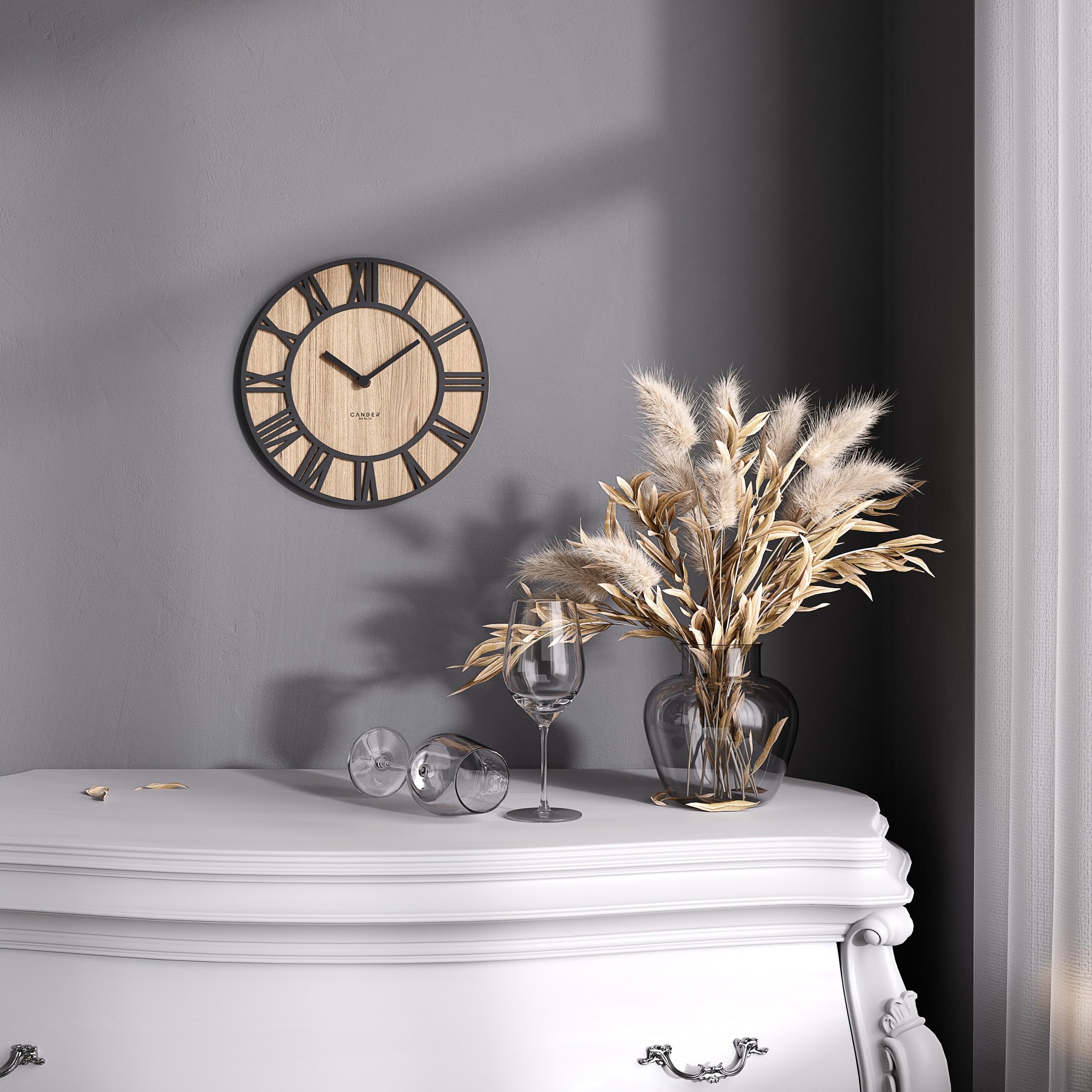 Cander Berlin Holz Wanduhr 30 Cm - Eichenfurnier Lautlos Modern