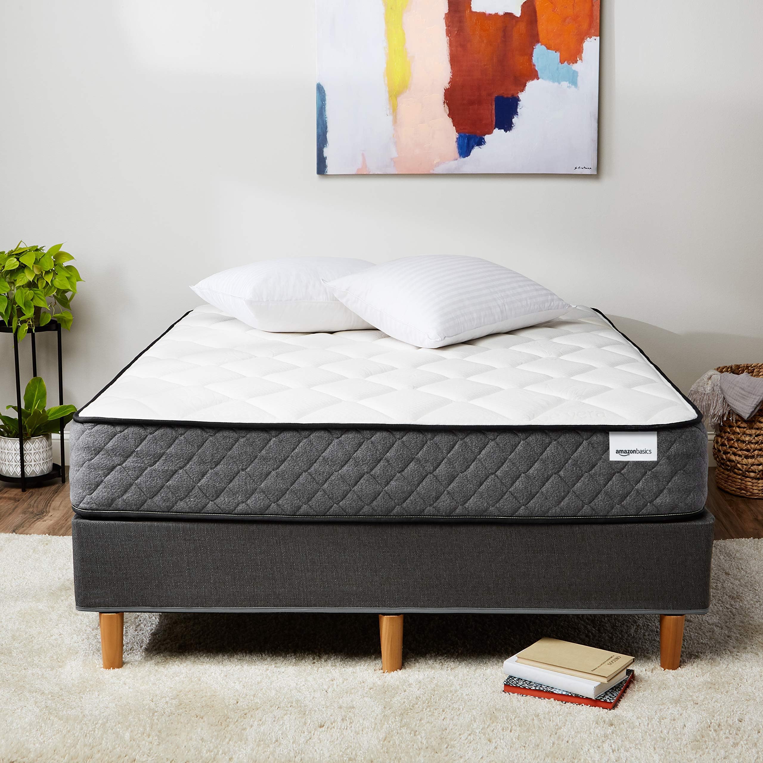 Amazon Basics Memory Foam Hybrid Mattress, Medium Feel, Motion Isolation Springs, 12-Inch, King Size, White/Gray