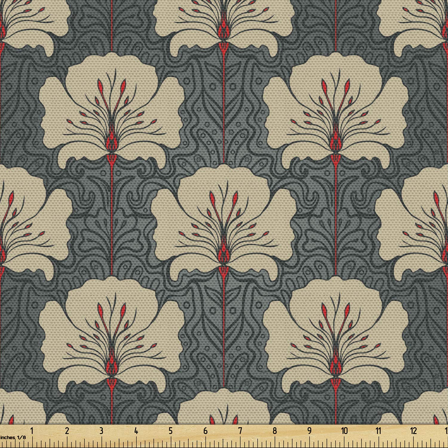 Amazon.co.jp: Ambesonne 花柄生地 ヤード単位 アールヌーボースタイル ロマンチック ポピーの花と華やかな自然のデザイン  装飾生地 室内装飾やホームアクセント用 3ヤード バーミリオングレー : ホーム＆キッチン Ambesonne バロック生地 ヤード単位 ヴィンテージ  ...