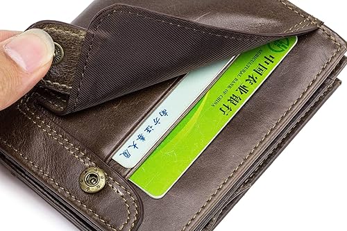 Miniatura 3 de BULLCAPTAIN Billetera con bloqueo RFID para hombre, de cuero, estilo vintage, plegable, con cremallera, Marrón, Cartera Rfid