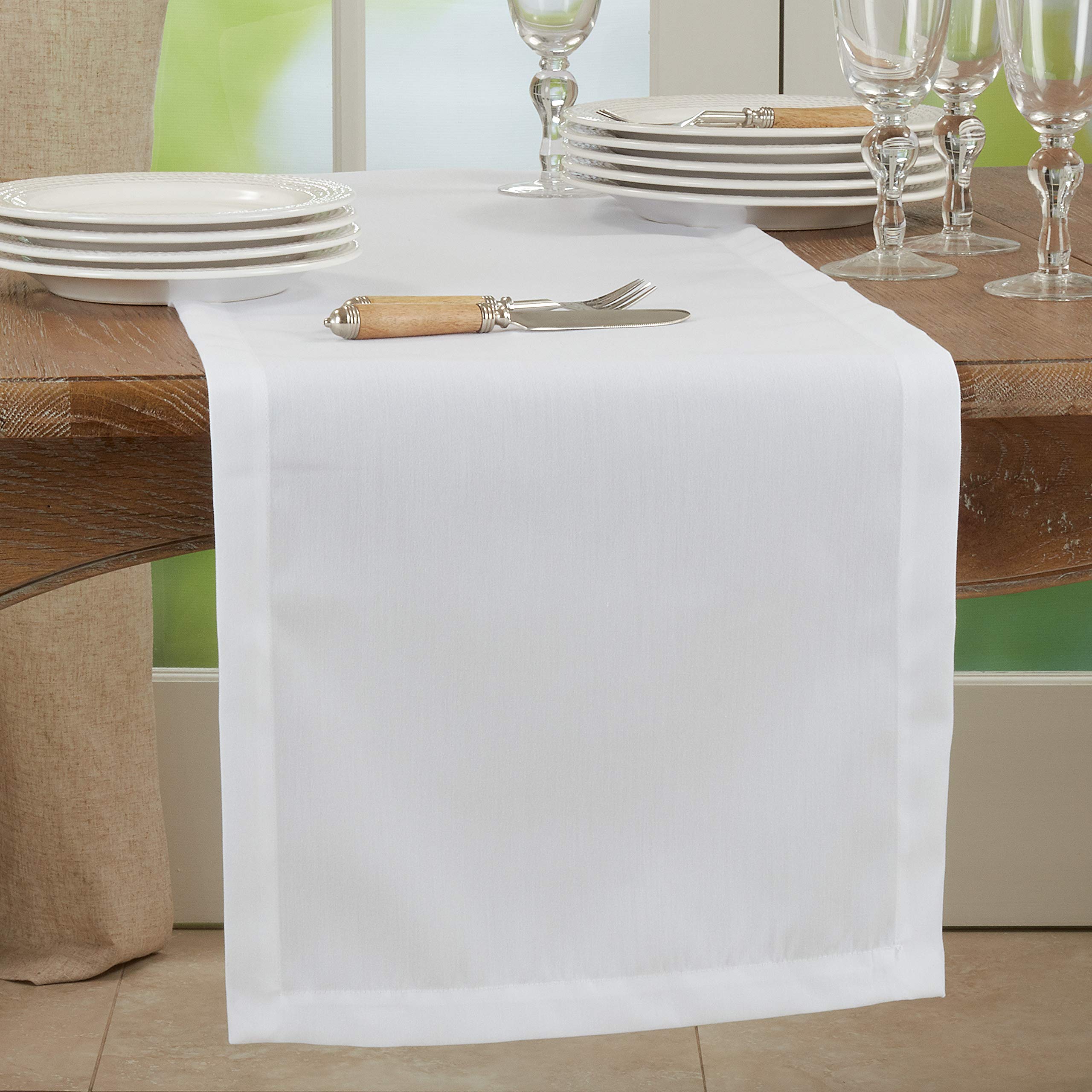 SARO LIFESTYLE 321.W1672B Ivoryline Collection - Camino de mesa para uso diario, 100% poliéster, color blanco