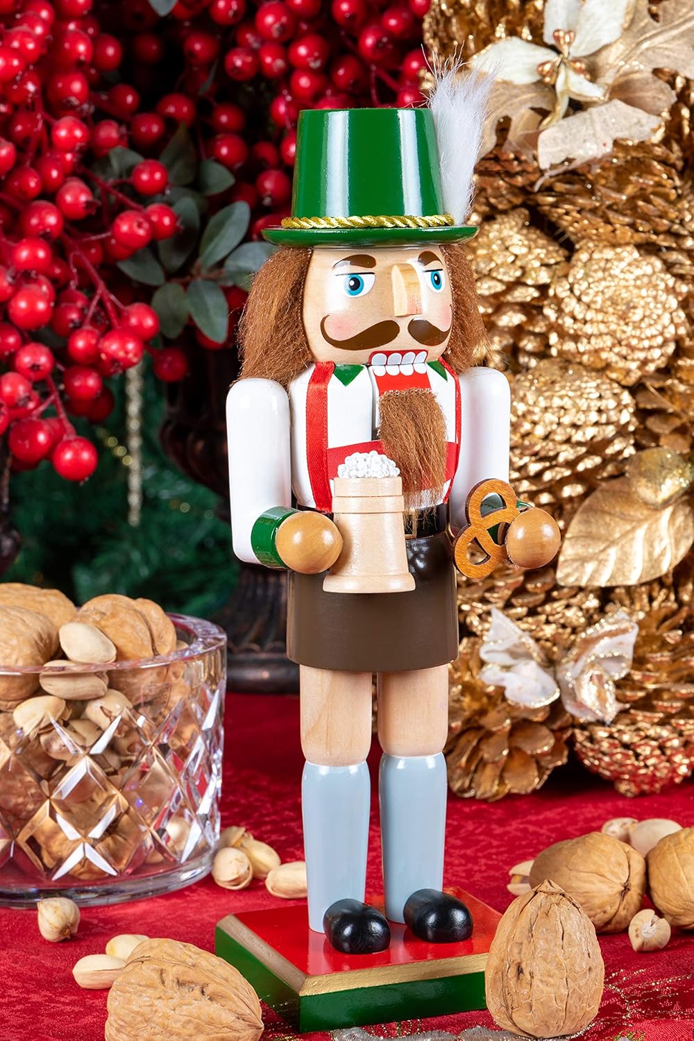 Clever Creations German 10 Inch Traditional Wooden Nutcracker, Festive Christmas Décor for Shelves and Tables