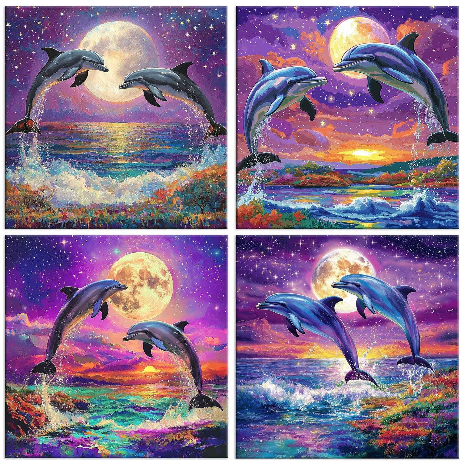 QIANLUOO Delfín de la luna 5D Kits de Pintura de Diamantes 35x35cm G-940