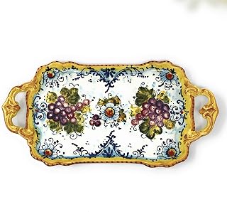 Italian Ceramic Art Coffee Caffè Serving Tray Plate Decorated Grape Pottery Hand Painted Made in ITALY Tuscan