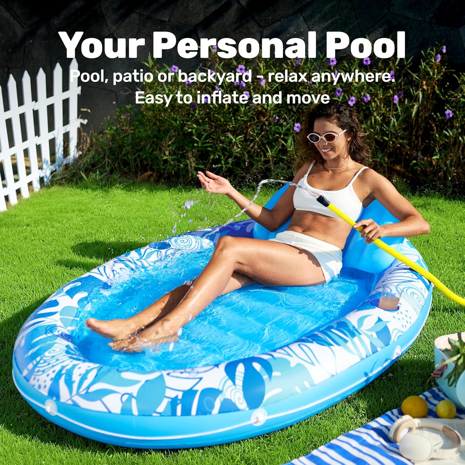 SLOOSH Inflatable Tanning Pool Lounger Float, 70" x 50" Pool Floats Adult with Pillow, 4 in 1 Oval Suntan Tub Raft Floatie,Sunbathing Bed Lounge for Water Blow Up Ball Pit Party Gifts