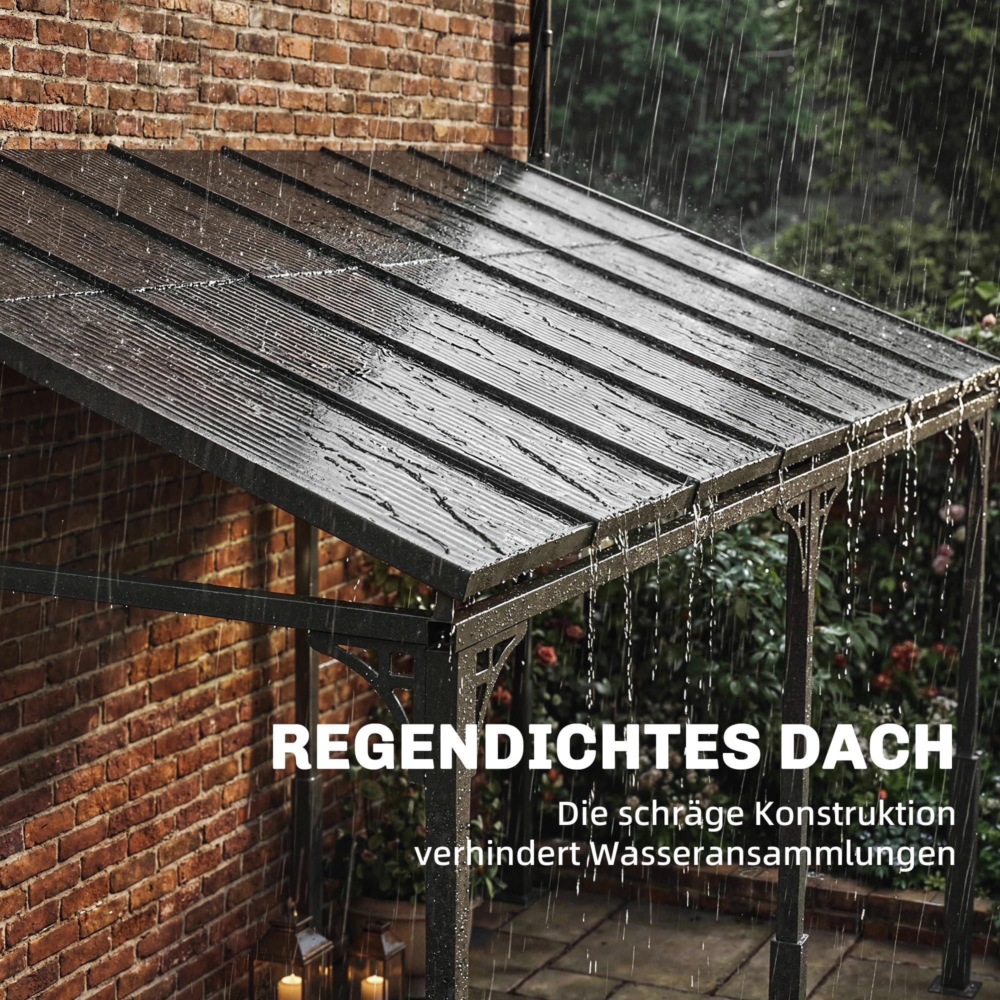 Outsunny Pergola ścienna 4 x 3 m Zadaszenie tarasowe z nachylonym dachem poliwęglanowym, metalowo-aluminiowa rama, przylegająca pergola na taras, ogród, brązowa