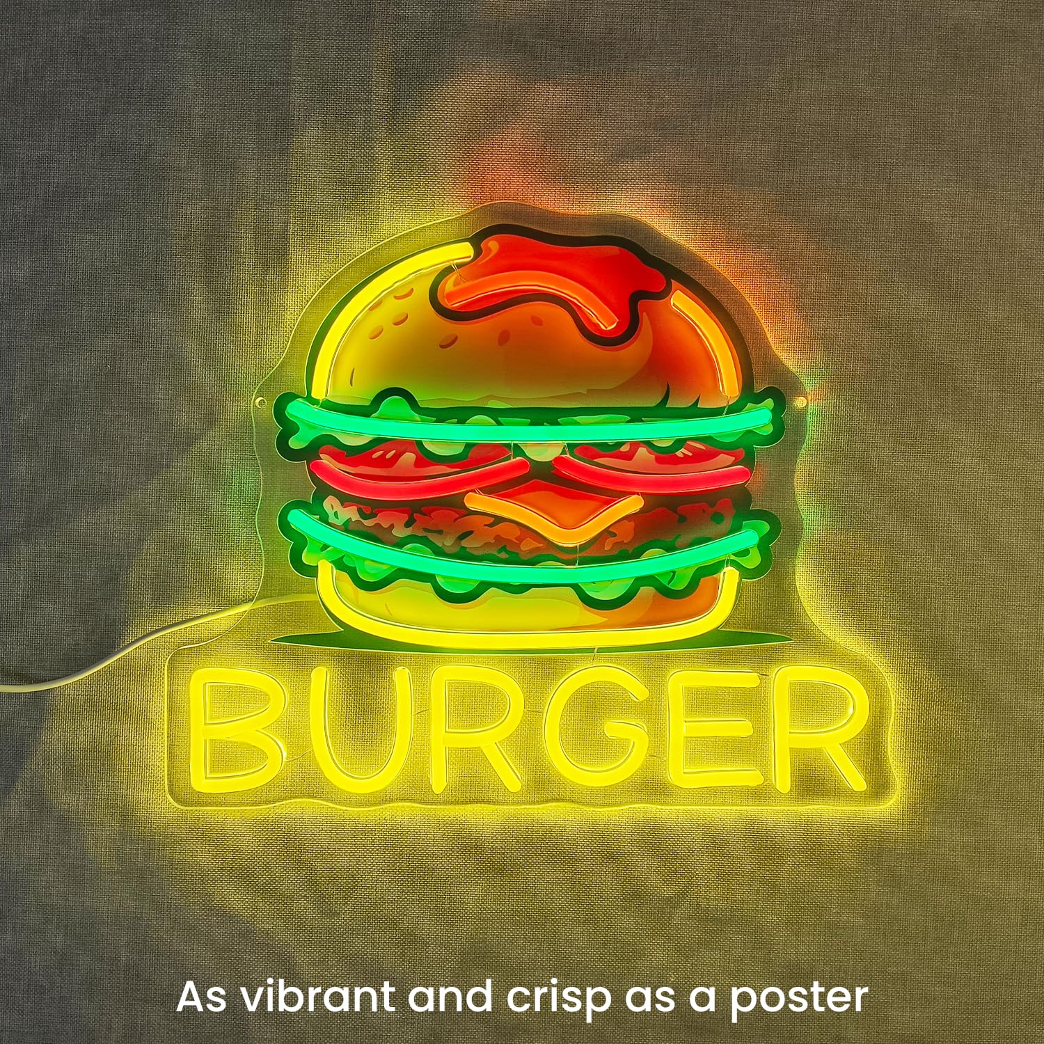 Panneau néon Burger, Panneau LED Hamburger lumineux, Décoration de mur pour restaurant, snack-bar, magasin de fast-food, camion de restauration, cuisine, cave de l’homme, chambre à coucher, fête