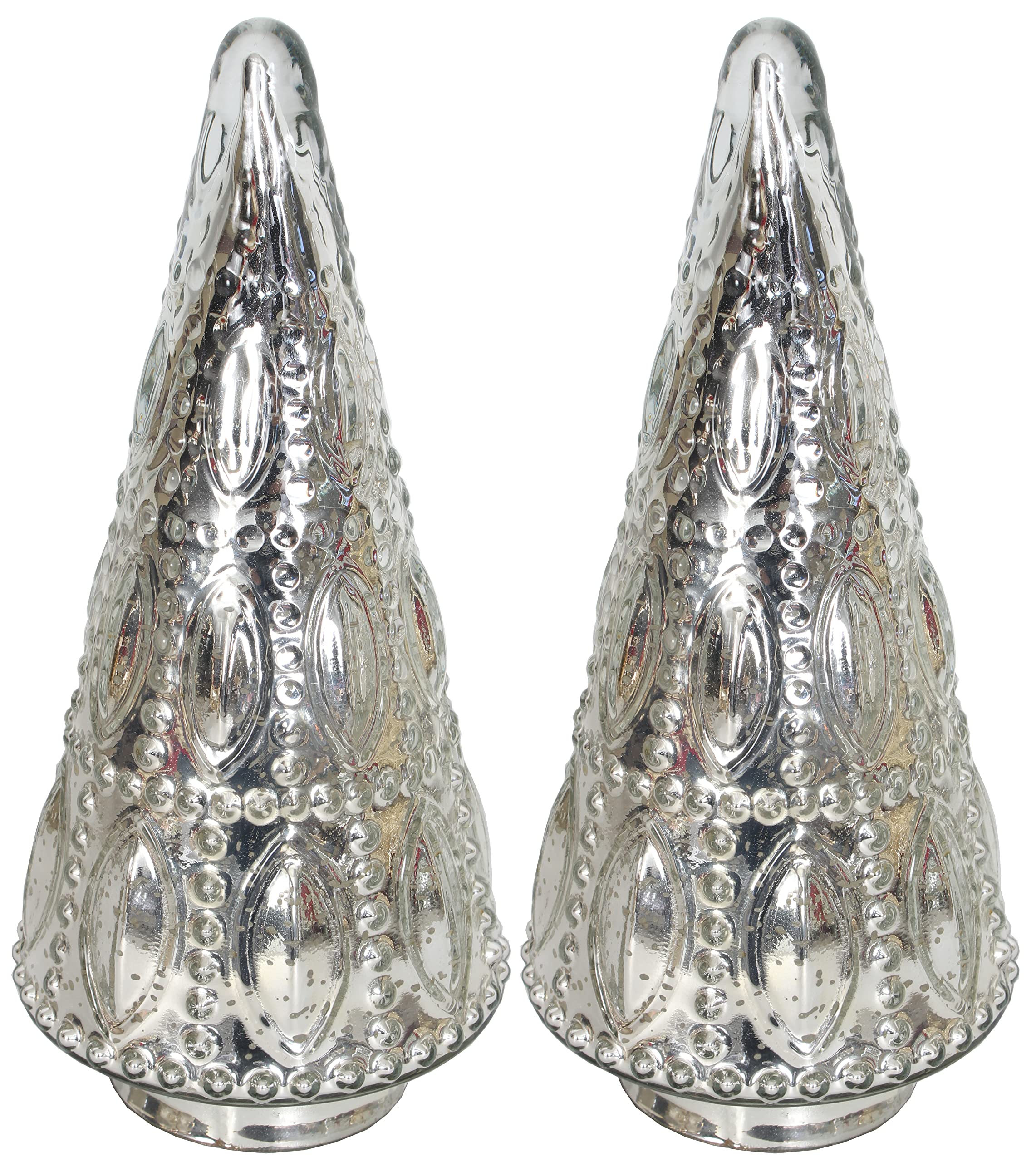 Mesas de árbol de Navidad con cuentas Rulu cristal mercurio plata 12 pulgadas